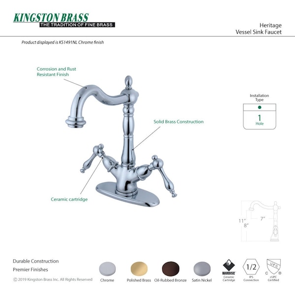 KS1492NL Vessel Sink Faucet, Polished Brass